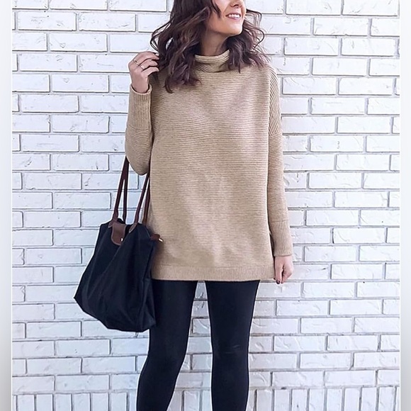 NWT CHICWISH Beige Cozy Ribbed Long Sleeve Turtleneck Knit Pullover Sweater Sz M - Picture 1 of 13